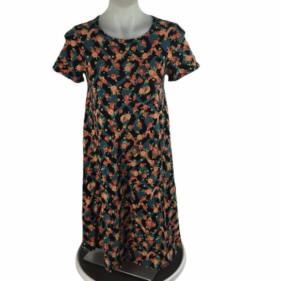 Lularoe Carly Dress Floral Trellis Size XXS T-shirt dress Short Sleeve - Picture 1 of 8